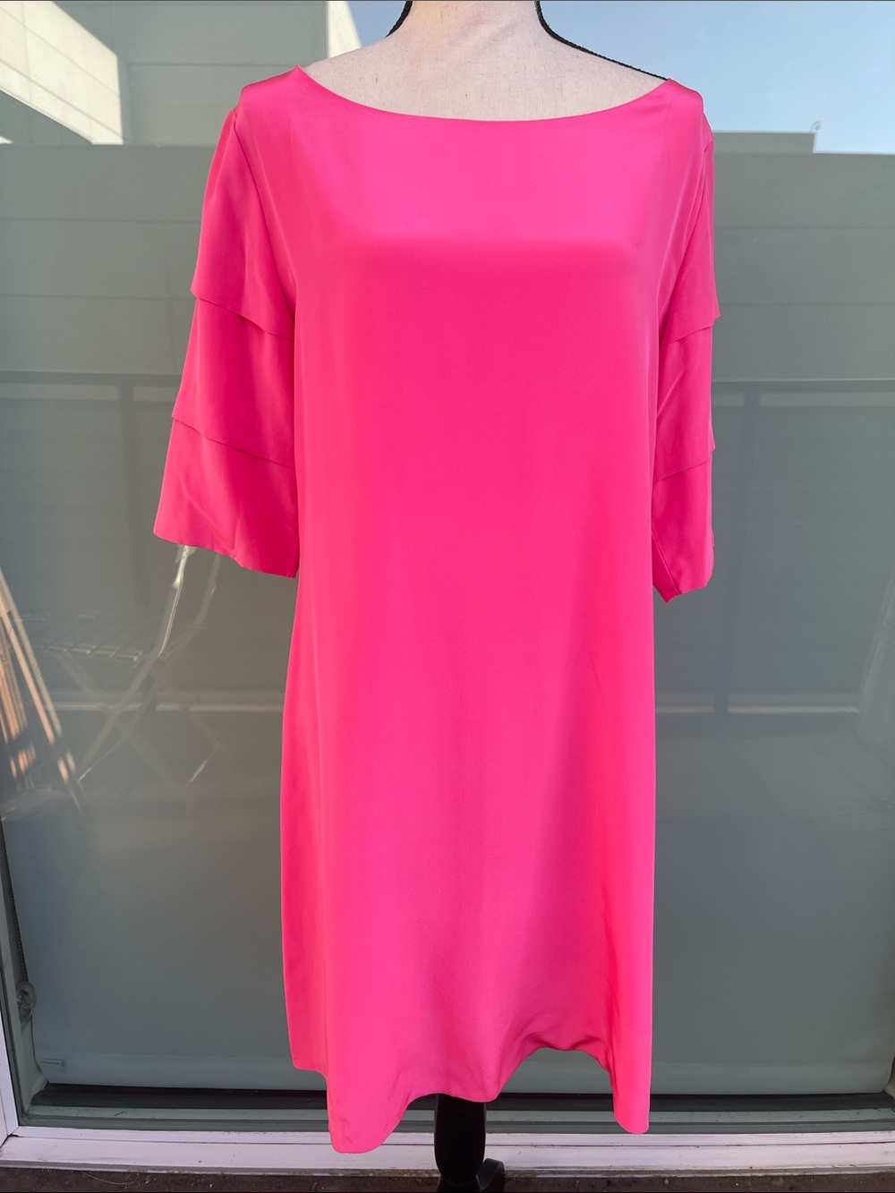 1960s Vintage Relaxed Fit Mini Dress Tiered Short Sleeve Pink 12